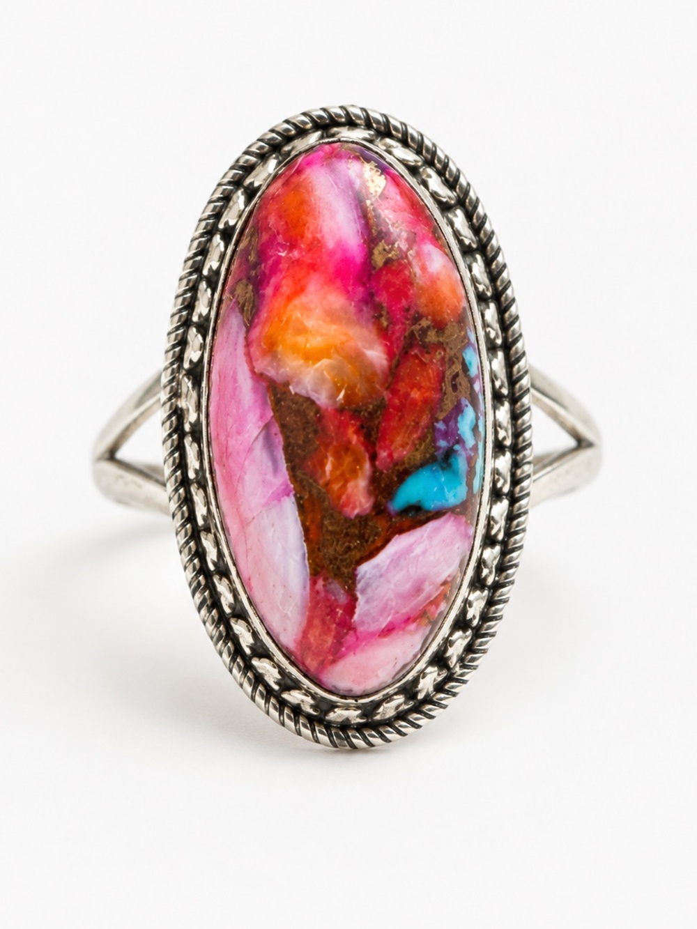 Spiny Oyster Copper Turquoise Ring 925 Sterling Silver Native Handmade Sz 7.5
